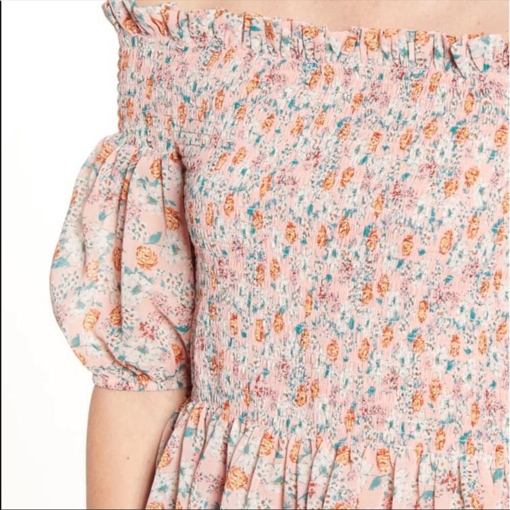 Socialite Ruched Peplum Waist Floral Off Shoulder - Picture 4 of 12